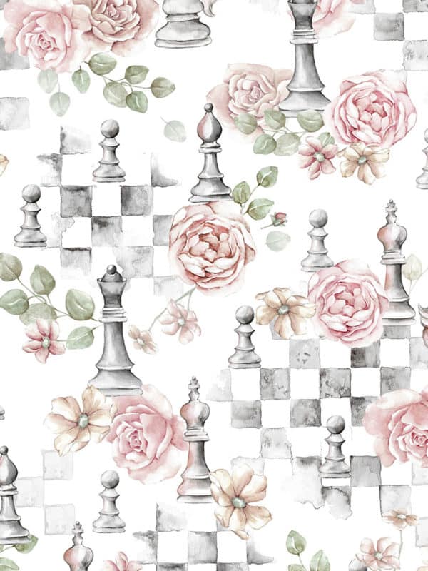estampado grafico para textil con motivo de ajedrez y flores para niñas para descargar
