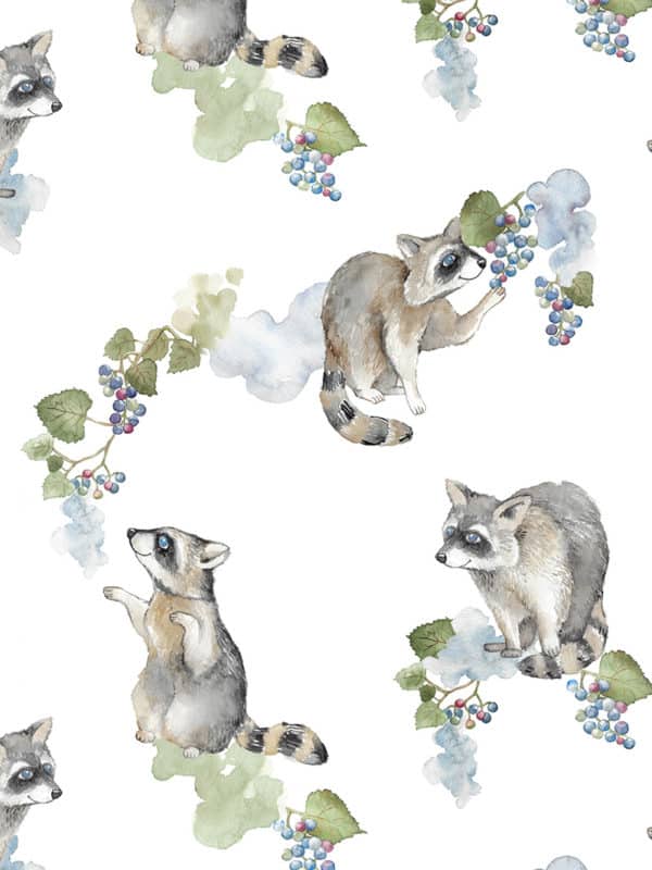 Diseño de patron gráfico con mapaches comiendo uvas archivo descargable